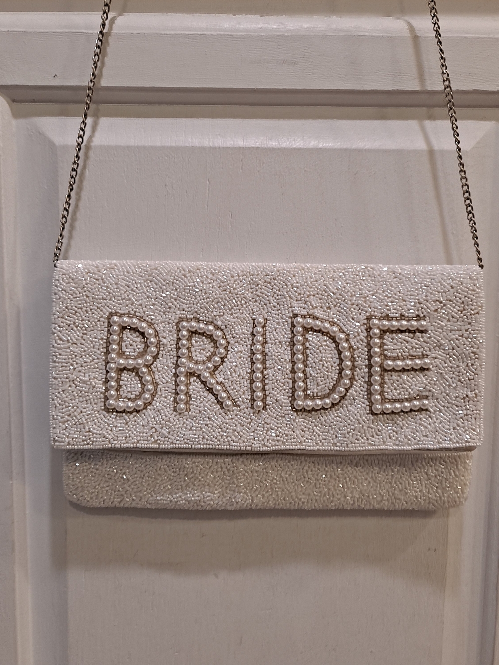 Artisan Handmade White Pearl-Beaded BRIDE Crossbody Clutch Convertible Intricate